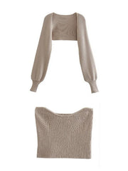 Knitted Sleeves Sexy Slim Tube Top Two-piece Set - 808Lush