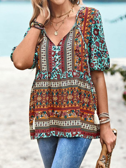 Ladies Casual Bohemian Printed Shirt Top - 808Lush