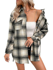 Ladies Casual Long Plaid Jacket - 808Lush