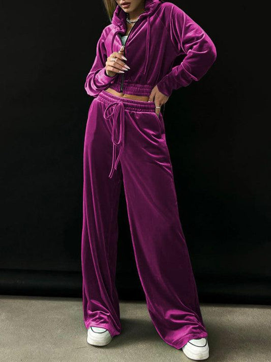 Ladies Fashion Long Sleeve Hoodie Gold Velvet Casual - 808Lush