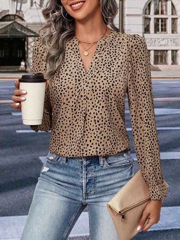 Ladies Long Sleeve Leopard Print Shirt - 808Lush