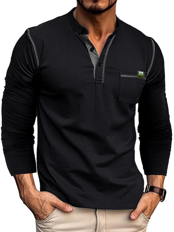 Men's Henley Color Block Knitted Long Sleeve T-Shirt - 808Lush