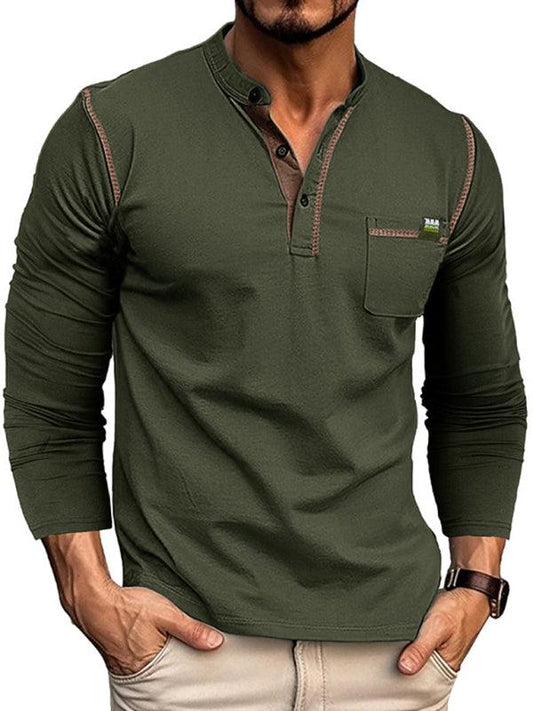Men's Henley Color Block Knitted Long Sleeve T-Shirt - 808Lush
