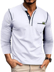 Men's Henley Color Block Knitted Long Sleeve T-Shirt - 808Lush