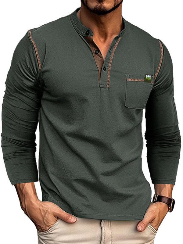 Men's Henley Color Block Knitted Long Sleeve T-Shirt - 808Lush