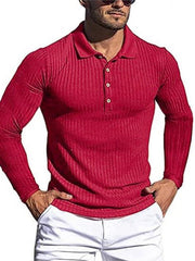 Men's High Elastic Vertical Strip Long Sleeve Polo Shirt - 808Lush