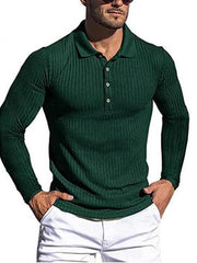 Men's High Elastic Vertical Strip Long Sleeve Polo Shirt - 808Lush