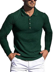 Men's High Elastic Vertical Strip Long Sleeve Polo Shirt - 808Lush