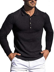 Men's High Elastic Vertical Strip Long Sleeve Polo Shirt - 808Lush