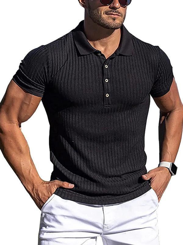 Men's High Stretch Vertical Stripe Long Sleeve POLO Shirt Slim Fit - 808Lush