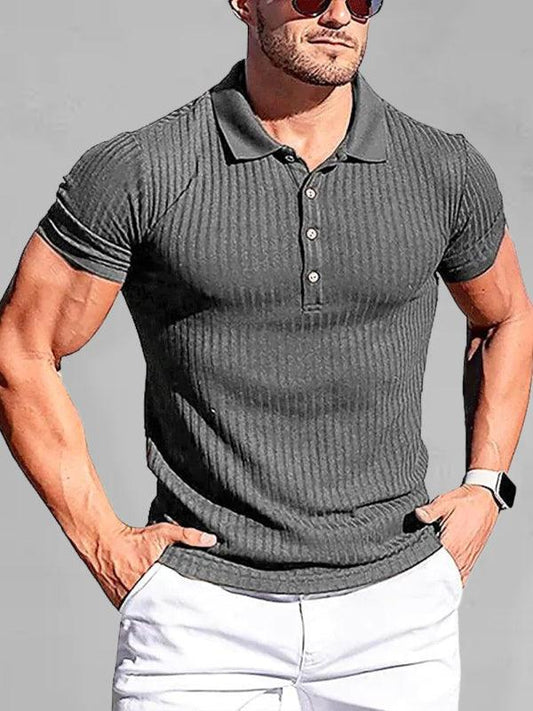 Men's High Stretch Vertical Stripe Long Sleeve POLO Shirt Slim Fit - 808Lush