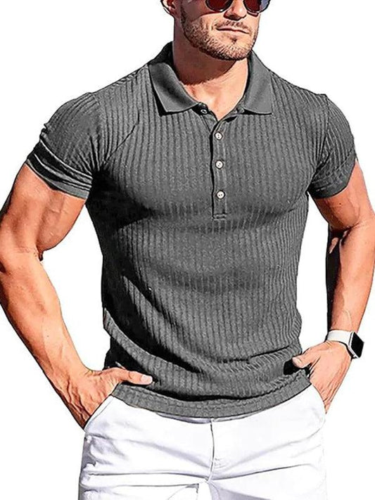 Men's High Stretch Vertical Stripe Long Sleeve POLO Shirt Slim Fit - 808Lush