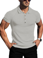 Men's High Stretch Vertical Stripe Long Sleeve POLO Shirt Slim Fit - 808Lush