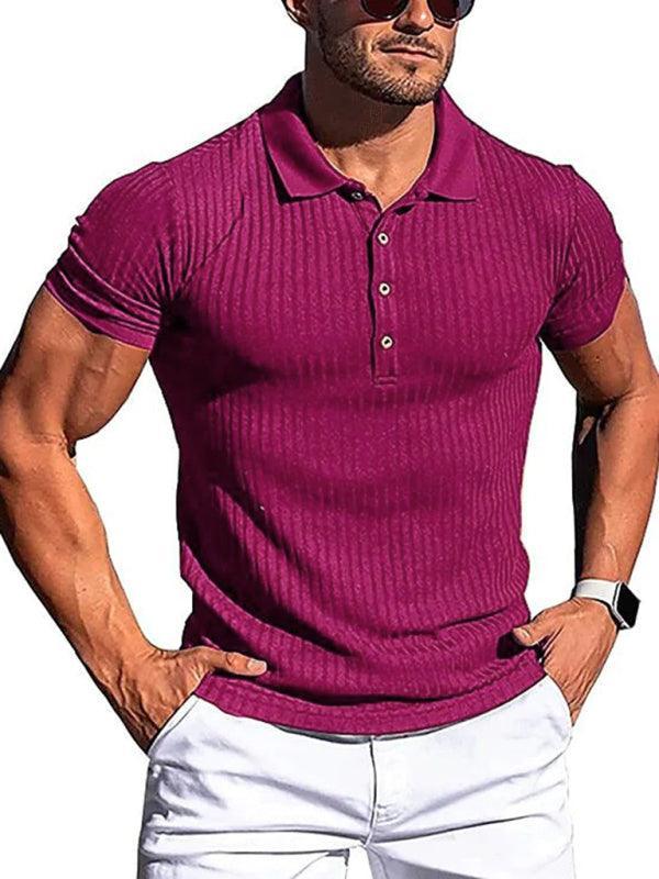 Men's High Stretch Vertical Stripe Long Sleeve POLO Shirt Slim Fit - 808Lush