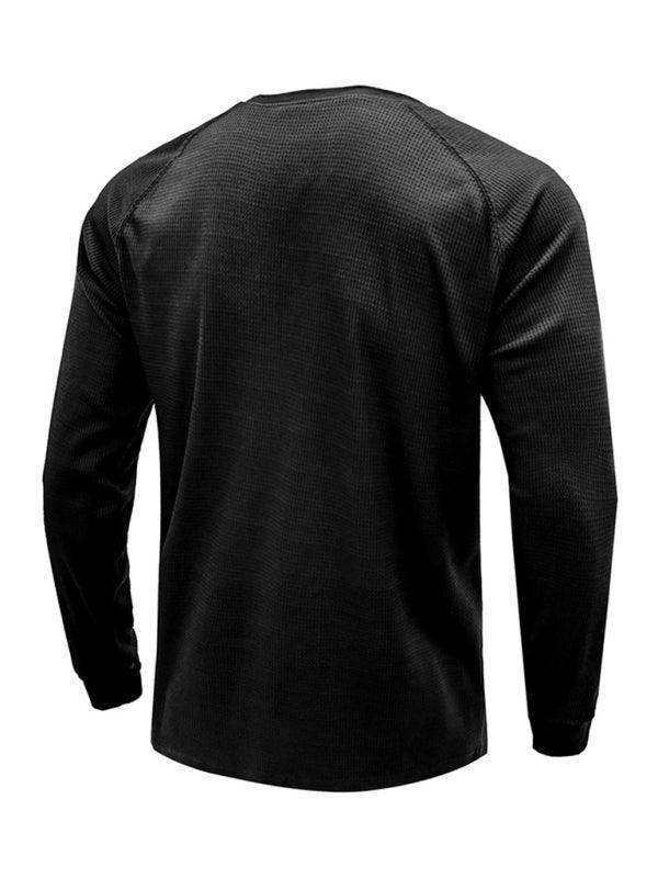 Men's Round Neck Waffle Henley Shirt - 808Lush