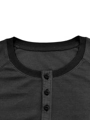 Men's Round Neck Waffle Henley Shirt - 808Lush