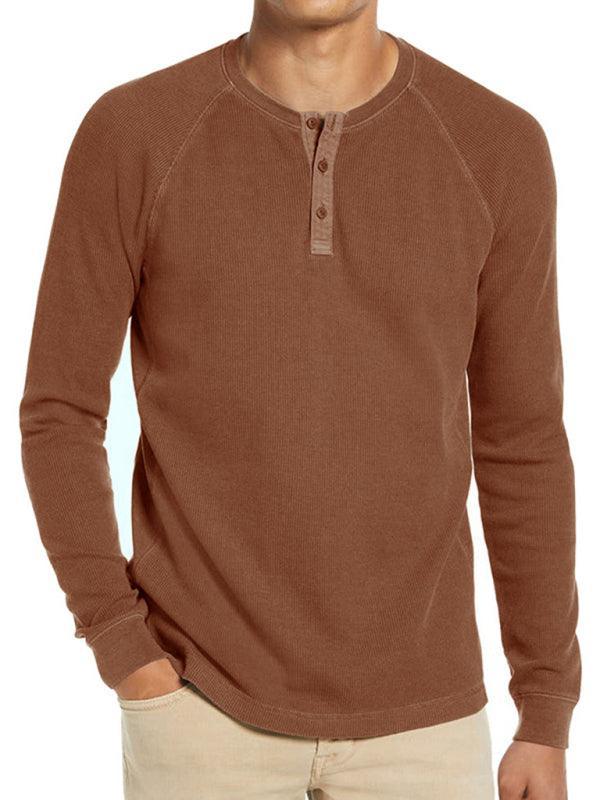 Men's Round Neck Waffle Henley Shirt - 808Lush