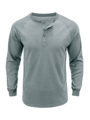 Men's Round Neck Waffle Henley Shirt - 808Lush