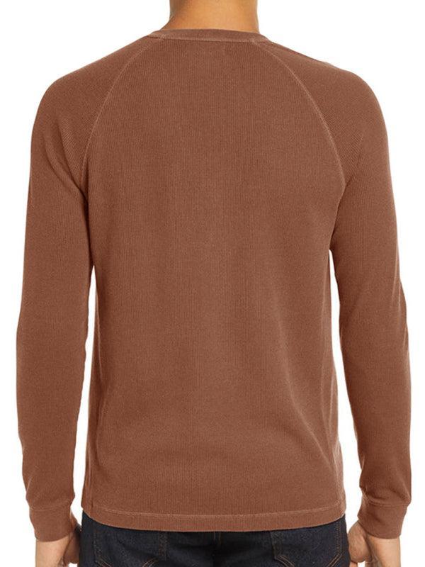 Men's Round Neck Waffle Henley Shirt - 808Lush