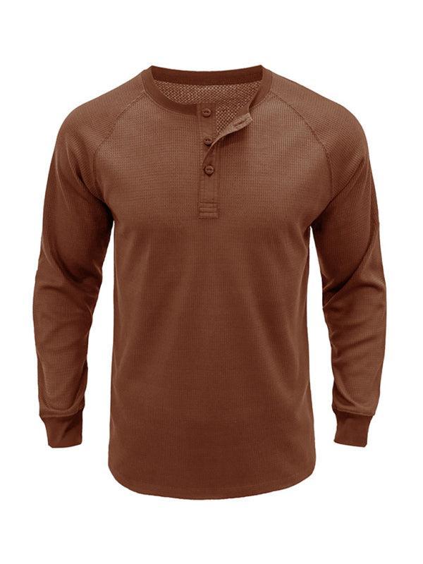 Men's Round Neck Waffle Henley Shirt - 808Lush