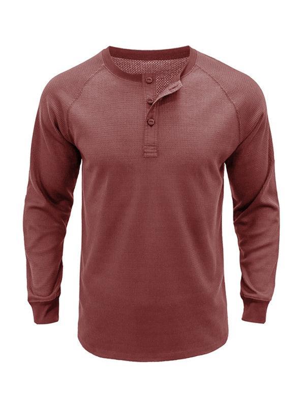 Men's Round Neck Waffle Henley Shirt - 808Lush