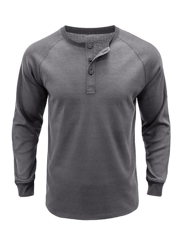 Men's Round Neck Waffle Henley Shirt - 808Lush