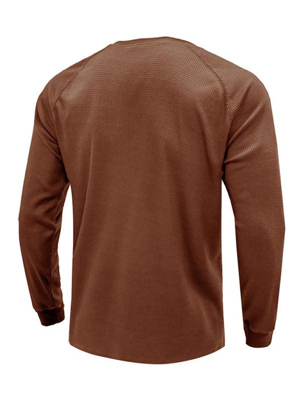 Men's Round Neck Waffle Henley Shirt - 808Lush