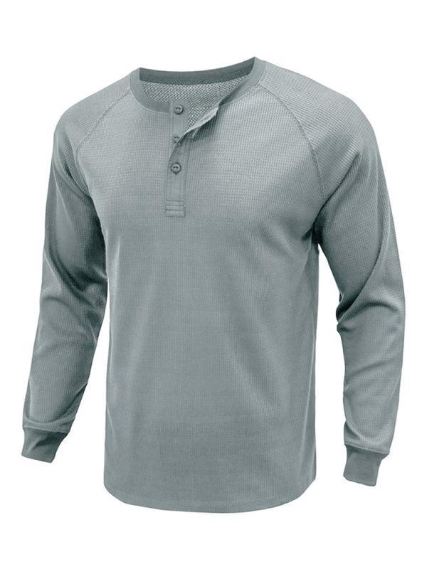 Men's Round Neck Waffle Henley Shirt - 808Lush