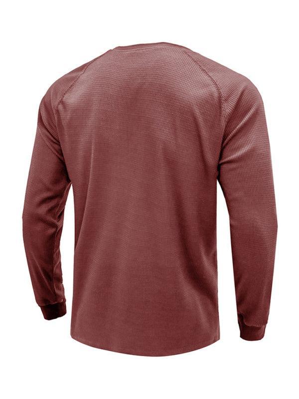 Men's Round Neck Waffle Henley Shirt - 808Lush