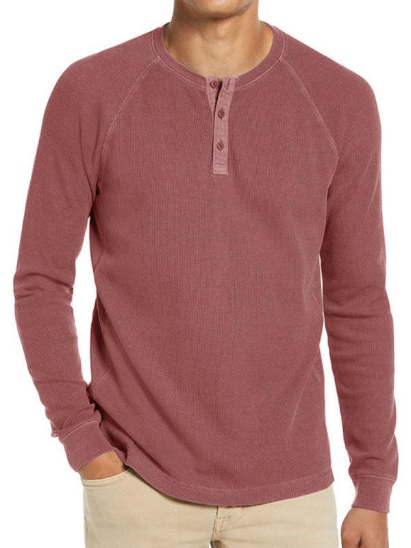 Men's Round Neck Waffle Henley Shirt - 808Lush