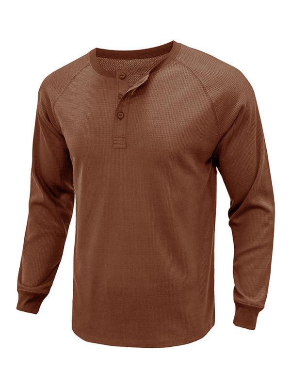 Men's Round Neck Waffle Henley Shirt - 808Lush