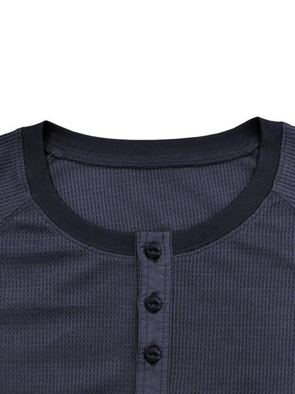 Men's Round Neck Waffle Henley Shirt - 808Lush