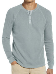 Men's Round Neck Waffle Henley Shirt - 808Lush