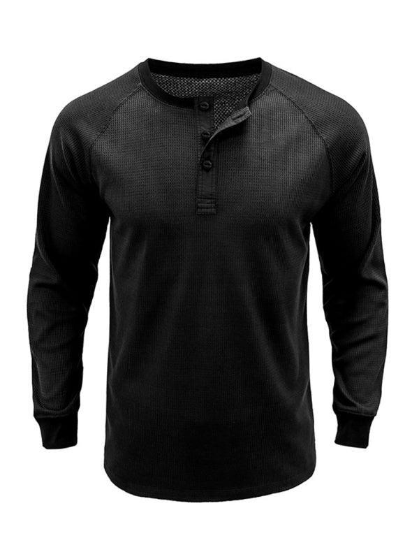 Men's Round Neck Waffle Henley Shirt - 808Lush