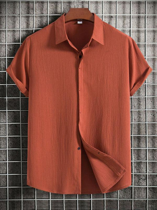 Men's Short Sleeve Loose Solid Color Button Cotton Linen Shirt - 808Lush