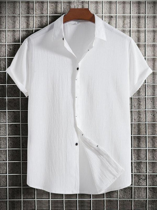 Men's Short Sleeve Loose Solid Color Button Cotton Linen Shirt - 808Lush