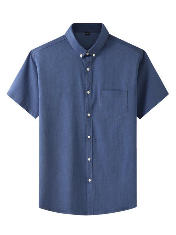 Men's Short Sleeve Shirt Loose Casual Stretch Denim Shirt - 808Lush