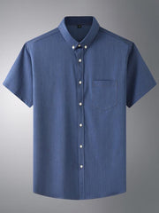 Men's Short Sleeve Shirt Loose Casual Stretch Denim Shirt - 808Lush