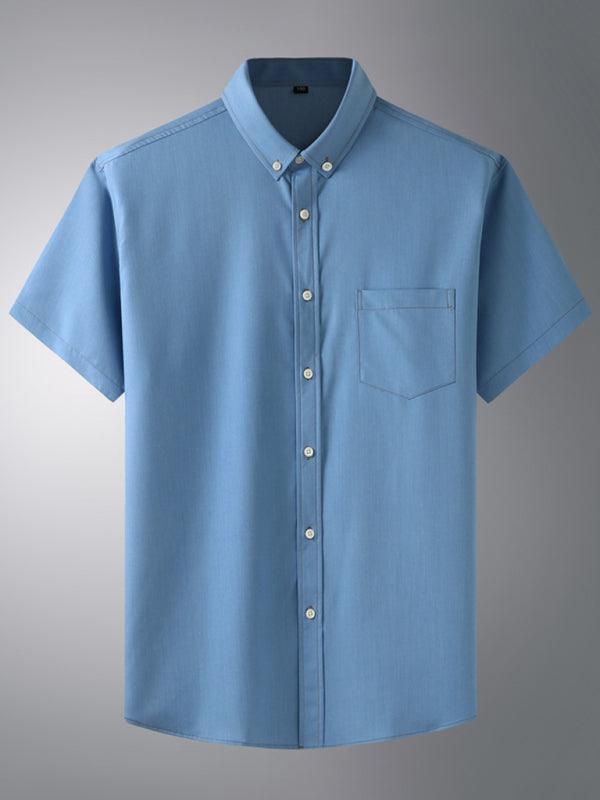 Men's Short Sleeve Shirt Loose Casual Stretch Denim Shirt - 808Lush