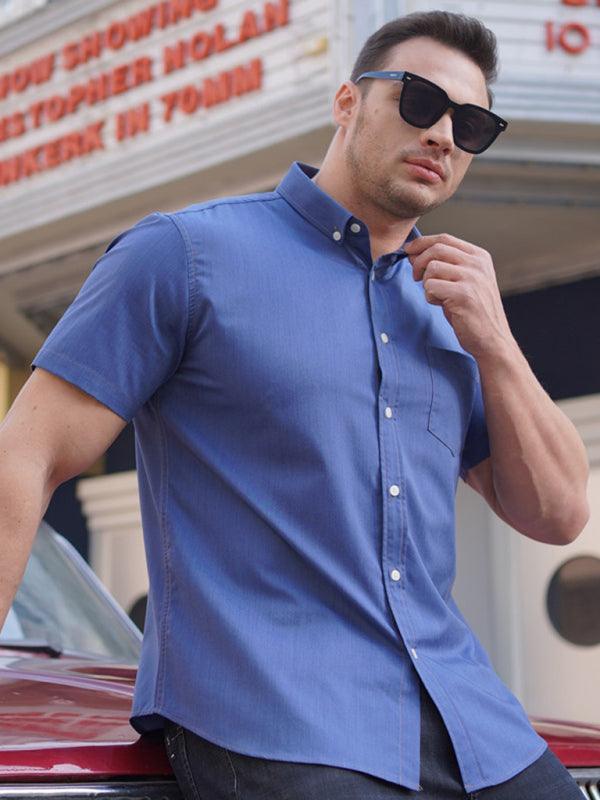 Men's Short Sleeve Shirt Loose Casual Stretch Denim Shirt - 808Lush