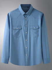 Men's Stretch Denim Long Sleeve Multi Pocket Shirt - 808Lush