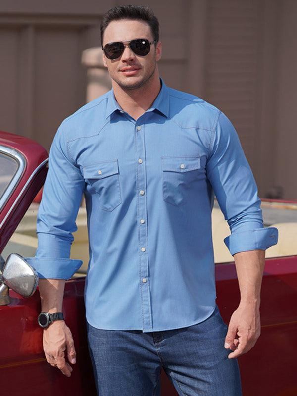 Men's Stretch Denim Long Sleeve Multi Pocket Shirt - 808Lush