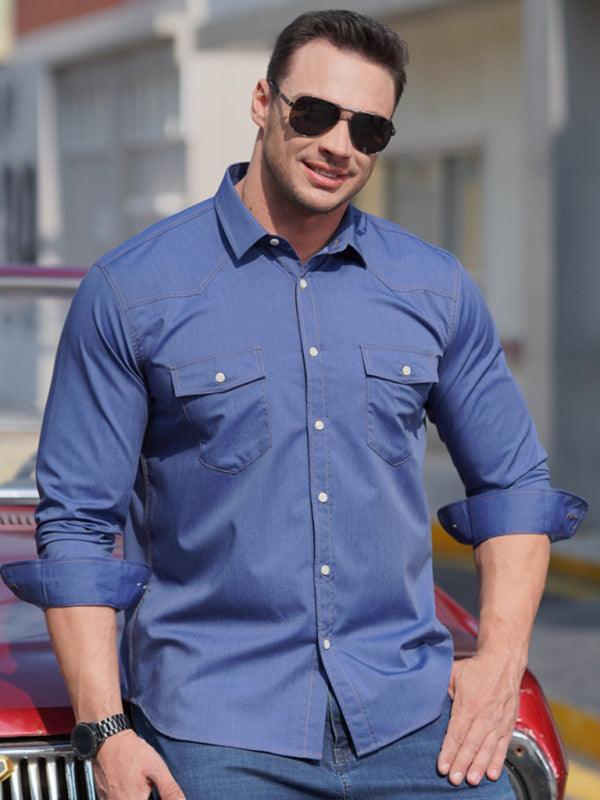 Men's Stretch Denim Long Sleeve Multi Pocket Shirt - 808Lush