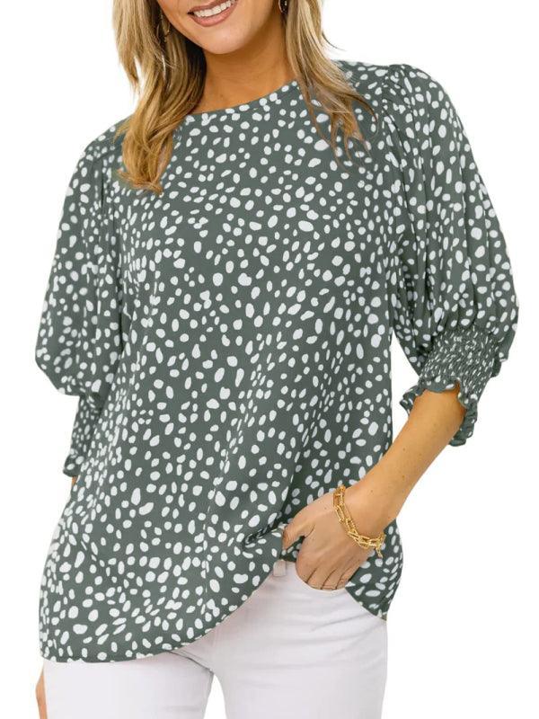 Short Sleeve Round Neck Loose Printed Chiffon Shirt - 808Lush