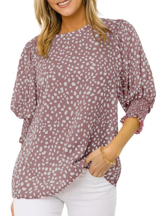 Short Sleeve Round Neck Loose Printed Chiffon Shirt - 808Lush