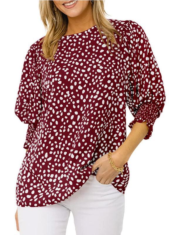 Short Sleeve Round Neck Loose Printed Chiffon Shirt - 808Lush