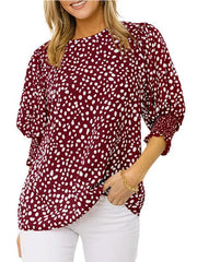 Short Sleeve Round Neck Loose Printed Chiffon Shirt - 808Lush