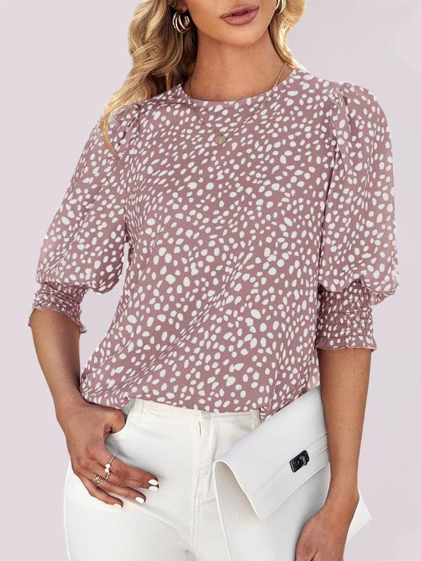 Short Sleeve Round Neck Loose Printed Chiffon Shirt - 808Lush