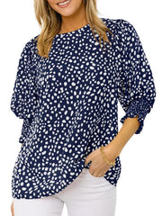 Short Sleeve Round Neck Loose Printed Chiffon Shirt - 808Lush