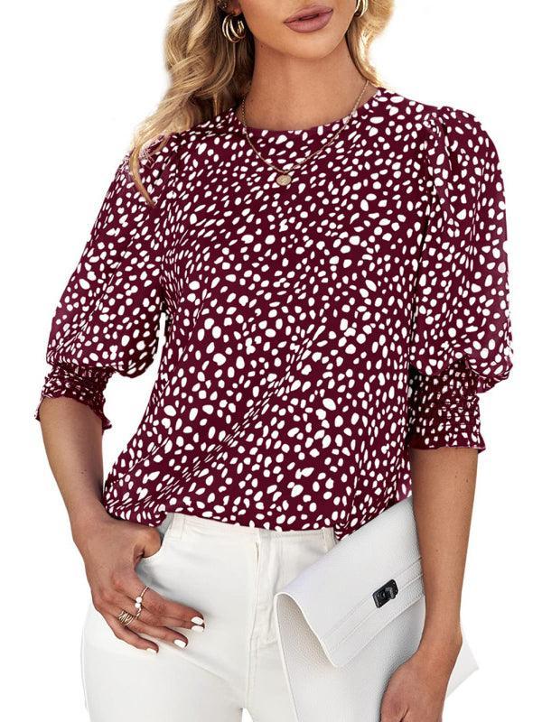 Short Sleeve Round Neck Loose Printed Chiffon Shirt - 808Lush